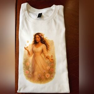 Custom Designed! White T-Shirt with Ethereal Woman Print